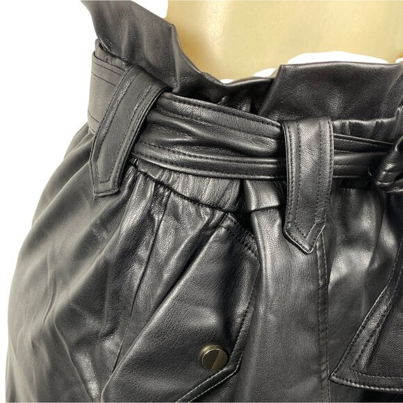Zara Womens Black Leather A-Line Mini Skirt With Paperbag Waist Size L - Picture 4 of 7